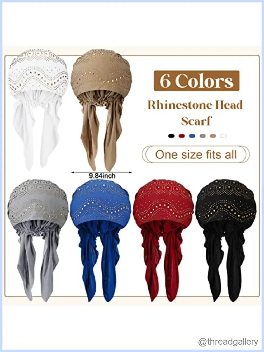 6 Pack Pre-tied Head Scarf Headwrap Rhinestone Chemo Headwear for Women